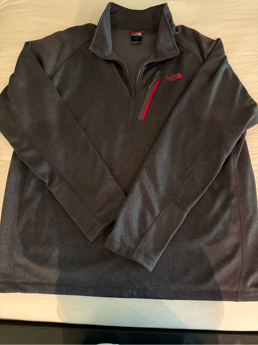 The North Face Men's Charcoal Fleece Quarter-Zip with Red Accent